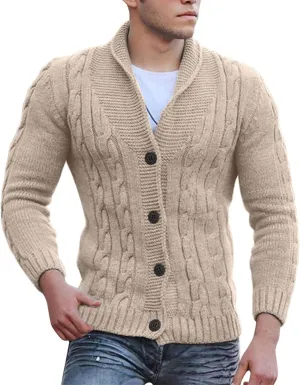 Cardigans for Men, Cardigan Sweaters for Men Shawl Collar with Buttons Knitted Long Sleeve Slim Fit Lightweight Soft Sweaters