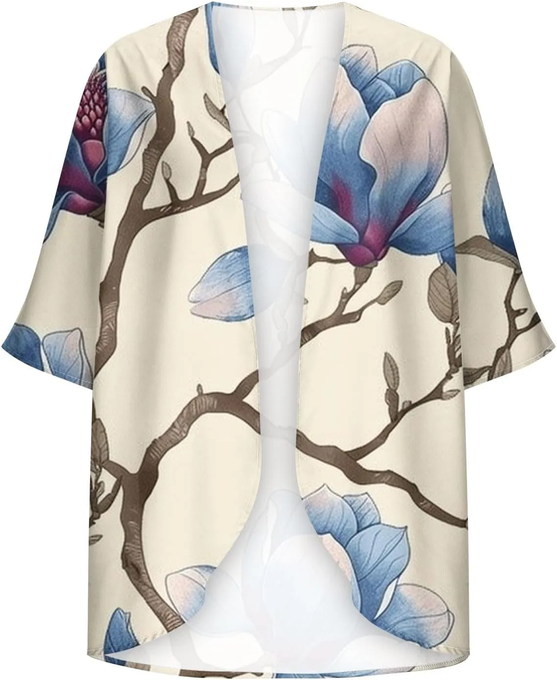 Cardigans for Women Trendy 3/4 Sleeve Open Front Cardigan Floral Printed Boho Kimono Summer Vacation Outfits