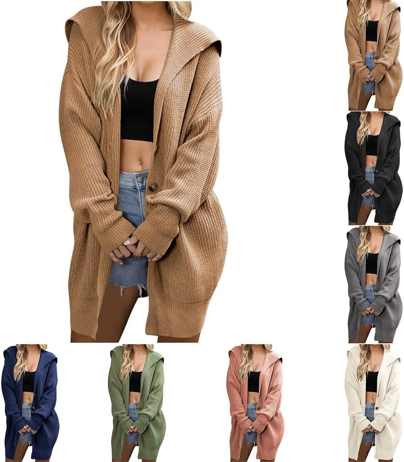 Cardigans for Women Trendy Casual Open Front Sweater Crochet Lapel Callored Soft Knit Long Sleeve Cardigan Coats