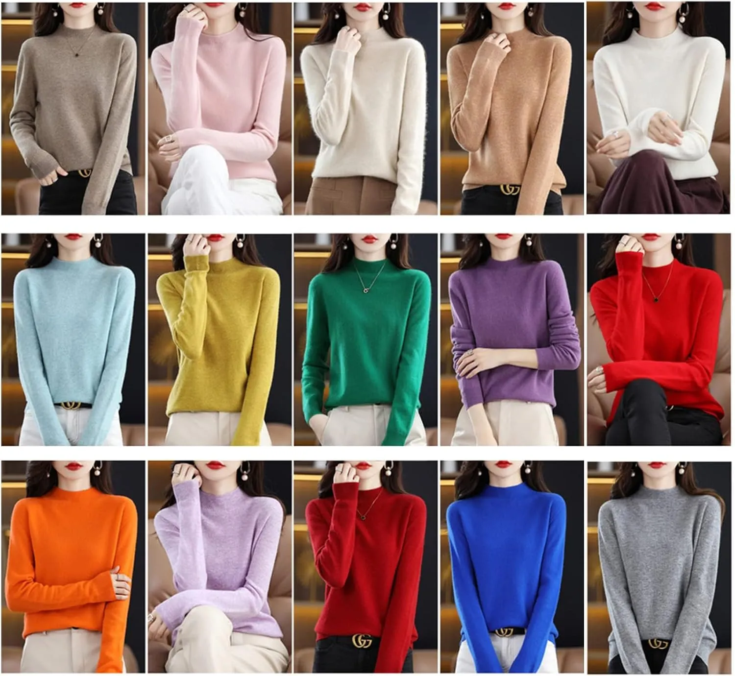 Cashmere Sweaters for Women, 100% Pure Cashmere Long Sleeve Crew Neck Soft Warm Knit Pullover Sweaters