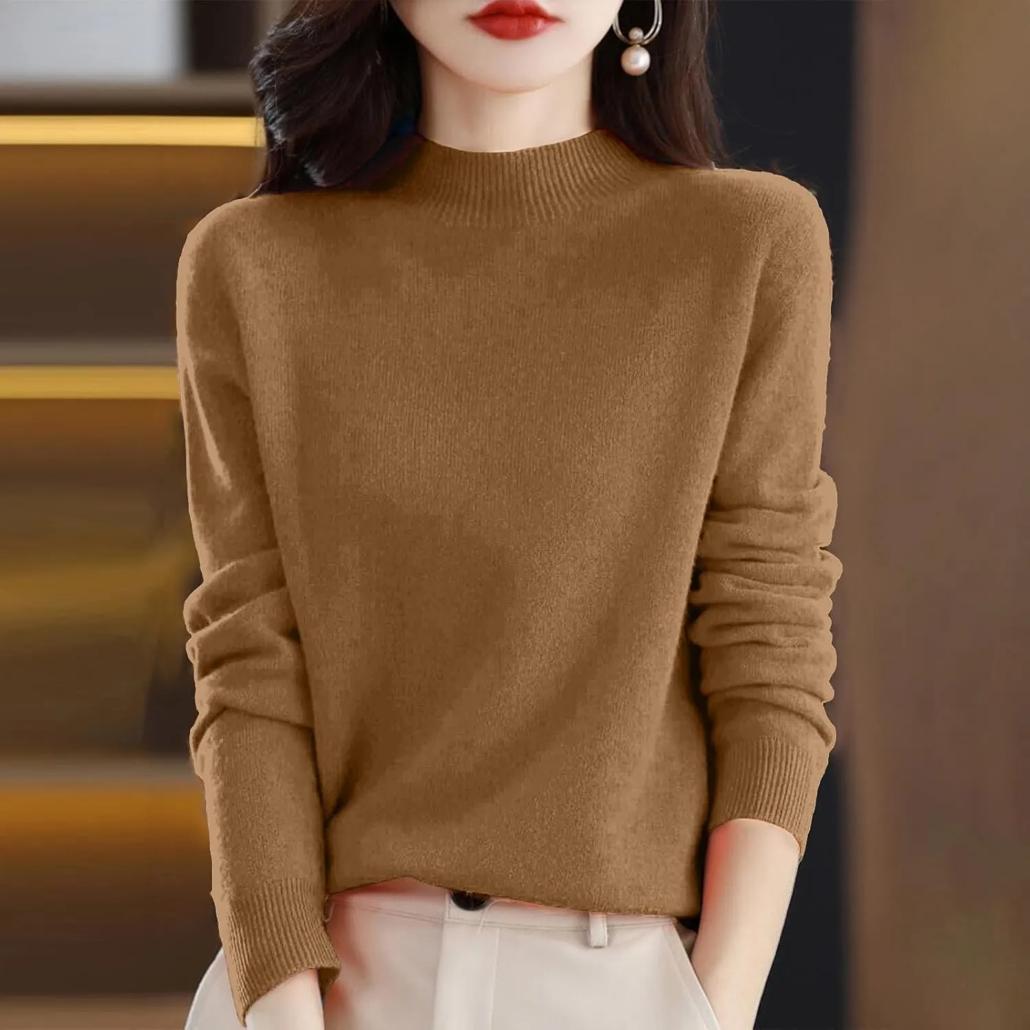 Cashmere Sweaters for Women Long Sleeve Trendy 2025 Fall Knitted Pullover Soft Warm Sweater Tops