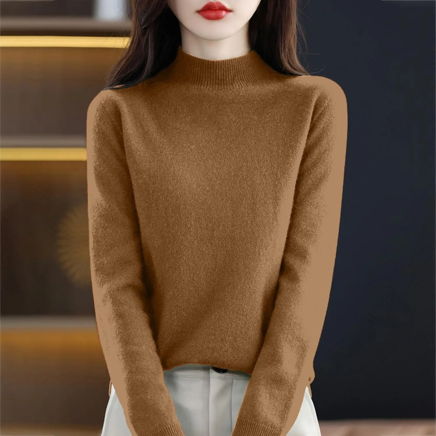 Cashmere Sweaters for Women Long Sleeve Trendy 2025 Fall Knitted Pullover Soft Warm Sweater Tops