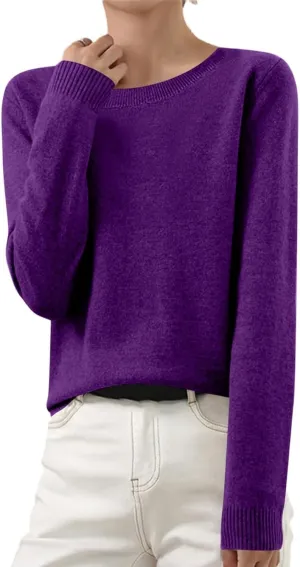 Cashmere Sweaters for Women Seamless Knit Sweater Lightweight Long Sleeve Jumper Soft Warm Wool Sweater Trendy