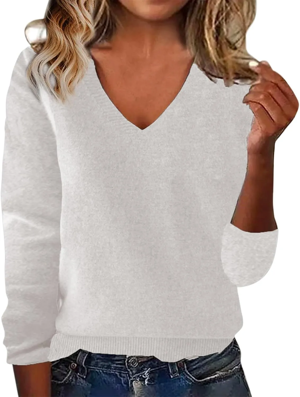 Cashmere Sweaters for Women V Neck Long Sleeve Warm Wool Sweater Soft Cozy Pullover Tops Trendy Wool Knitted Sweaters