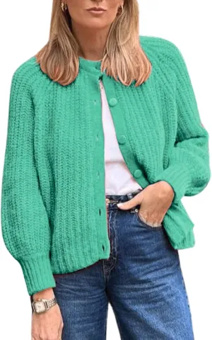 CHARTOU Women's Open Front Cable Knit Cardigan Sweaters Button Down Crewneck Cropped Y2K Fall Outfits 2024
