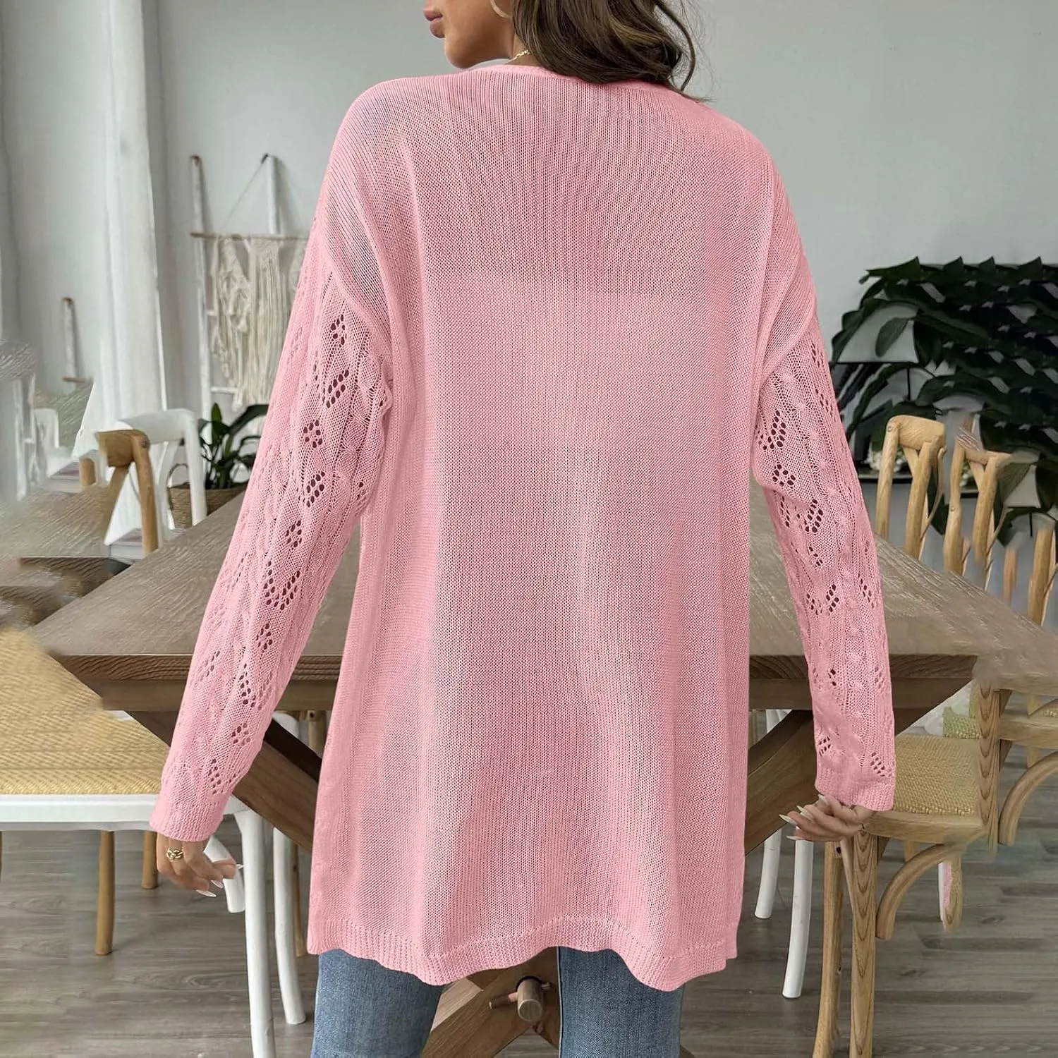 Chic Cable Knit Cardigan for Womens Open Front Cardigan Sweaters Fashion Crochet Cable Knit Chunky Outwear Coats