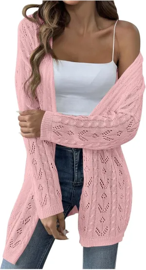 Chic Cable Knit Cardigan for Womens Open Front Cardigan Sweaters Fashion Crochet Cable Knit Chunky Outwear Coats