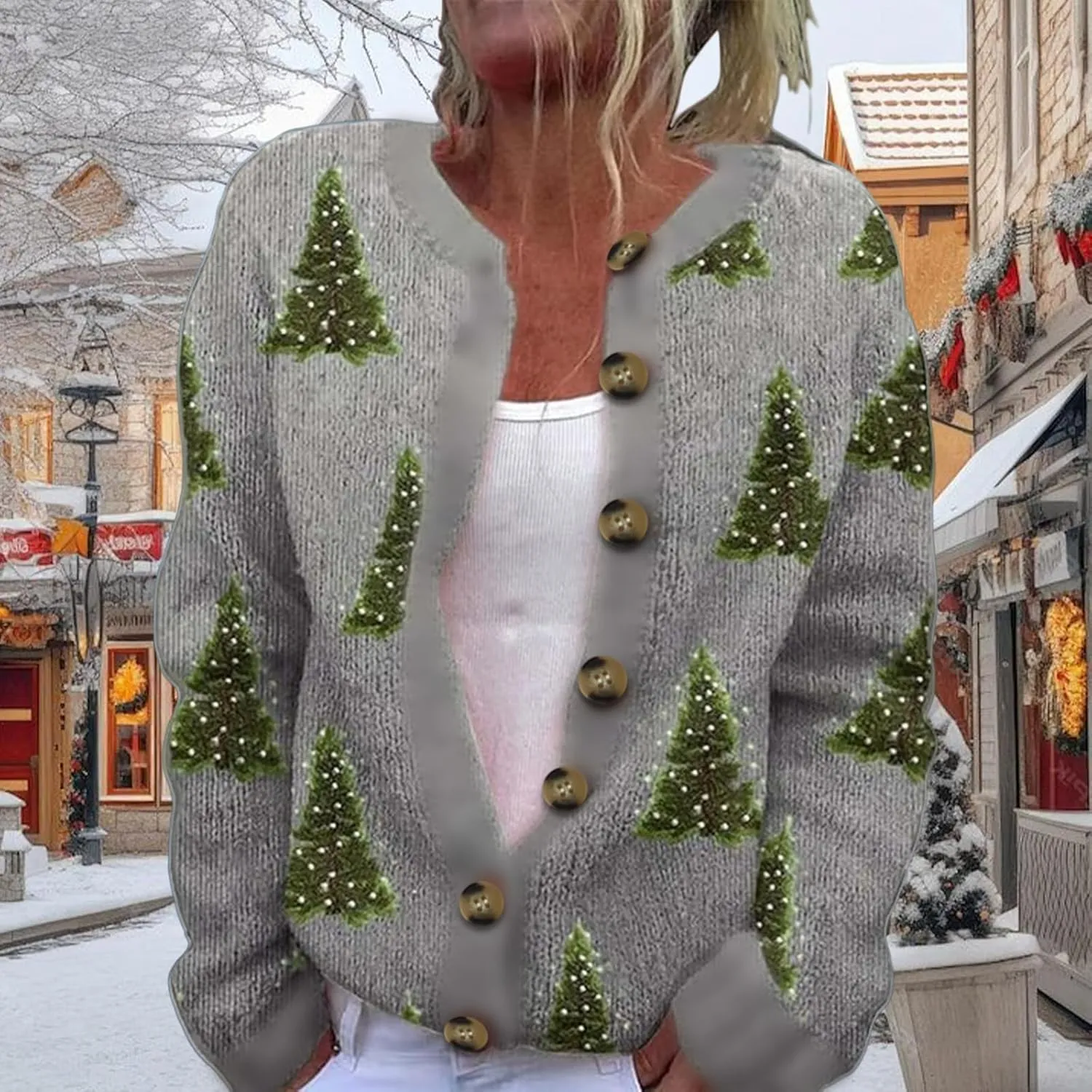 Christmas Cardigan for Women 2024 Ugly Xmas Knit Button Down Open Front Cardigan Sweater Winter Warm Coat Outwaer