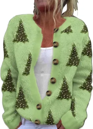 Christmas Cardigan for Women 2024 Ugly Xmas Knit Button Down Open Front Cardigan Sweater Winter Warm Coat Outwaer