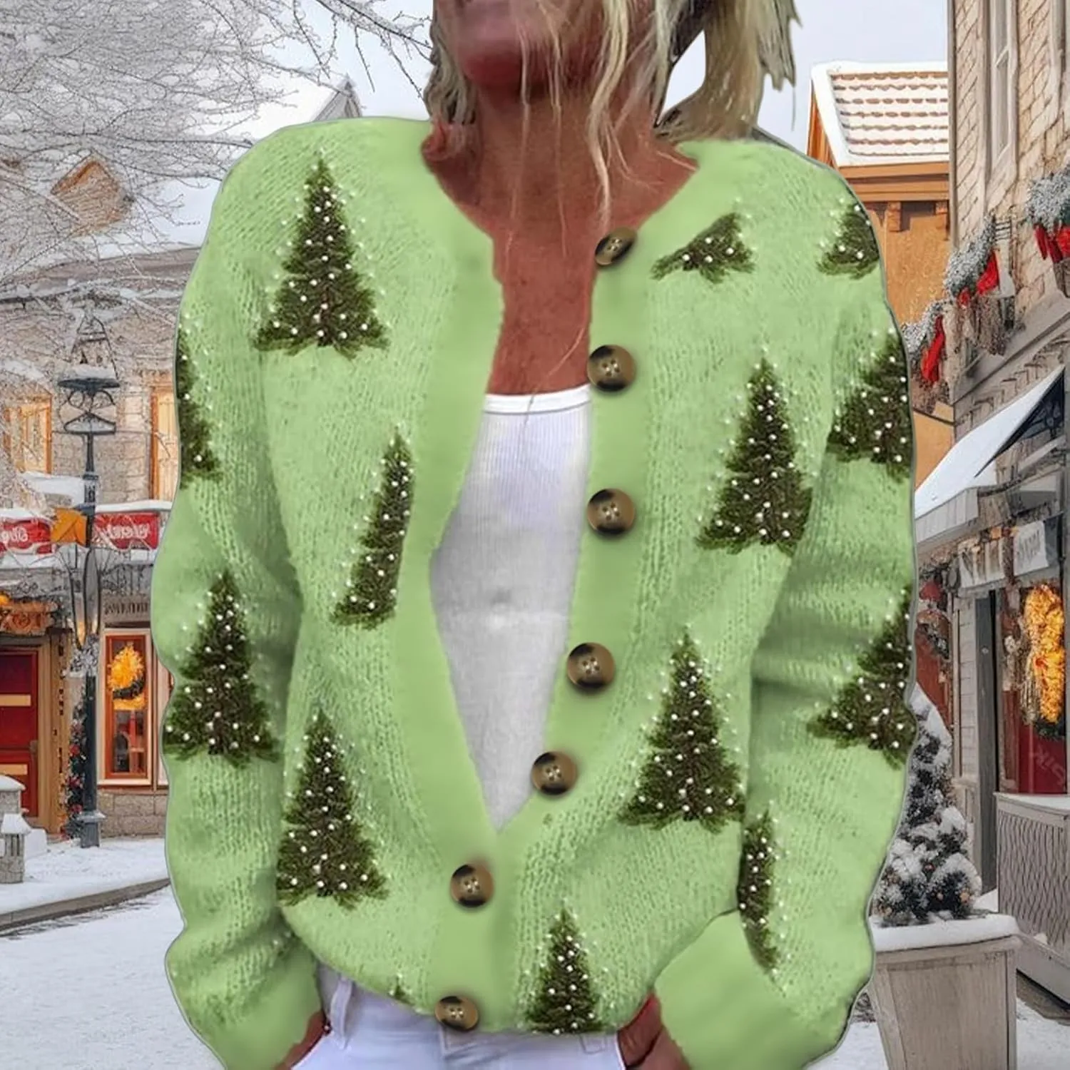 Christmas Cardigan for Women 2024 Ugly Xmas Knit Button Down Open Front Cardigan Sweater Winter Warm Coat Outwaer