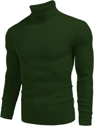 Chunky Knit Sweaters for Men Long Sleeve High Neck Classic Pullover Stretchy Winter Fashion Thermal Sweaters