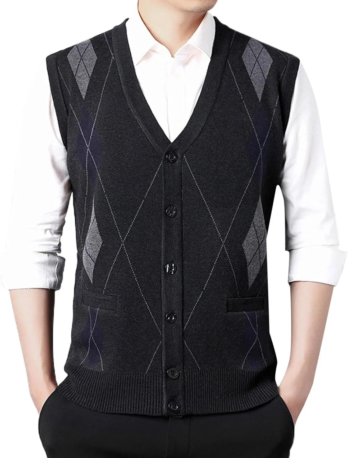 Chunky Knit Sweaters for Men Sleeveless V Neck Knit Jumper Pullover Soft Casual Fall Fashion Pullover Top