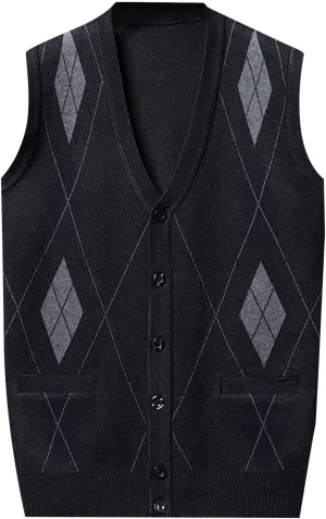 Chunky Knit Sweaters for Men Sleeveless V Neck Knit Jumper Pullover Soft Casual Fall Fashion Pullover Top