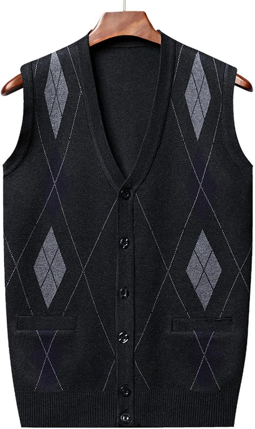 Chunky Knit Sweaters for Men Sleeveless V Neck Knit Jumper Pullover Soft Casual Fall Fashion Pullover Top