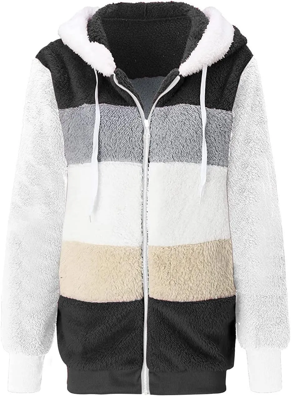 Coats for Women 2023 Lightweight Casual Fleece Plush Zipper Hooded Jacket Comfy Wool Coat Winter Warm Sherpa Jackets
