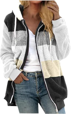 Coats for Women 2023 Lightweight Casual Fleece Plush Zipper Hooded Jacket Comfy Wool Coat Winter Warm Sherpa Jackets