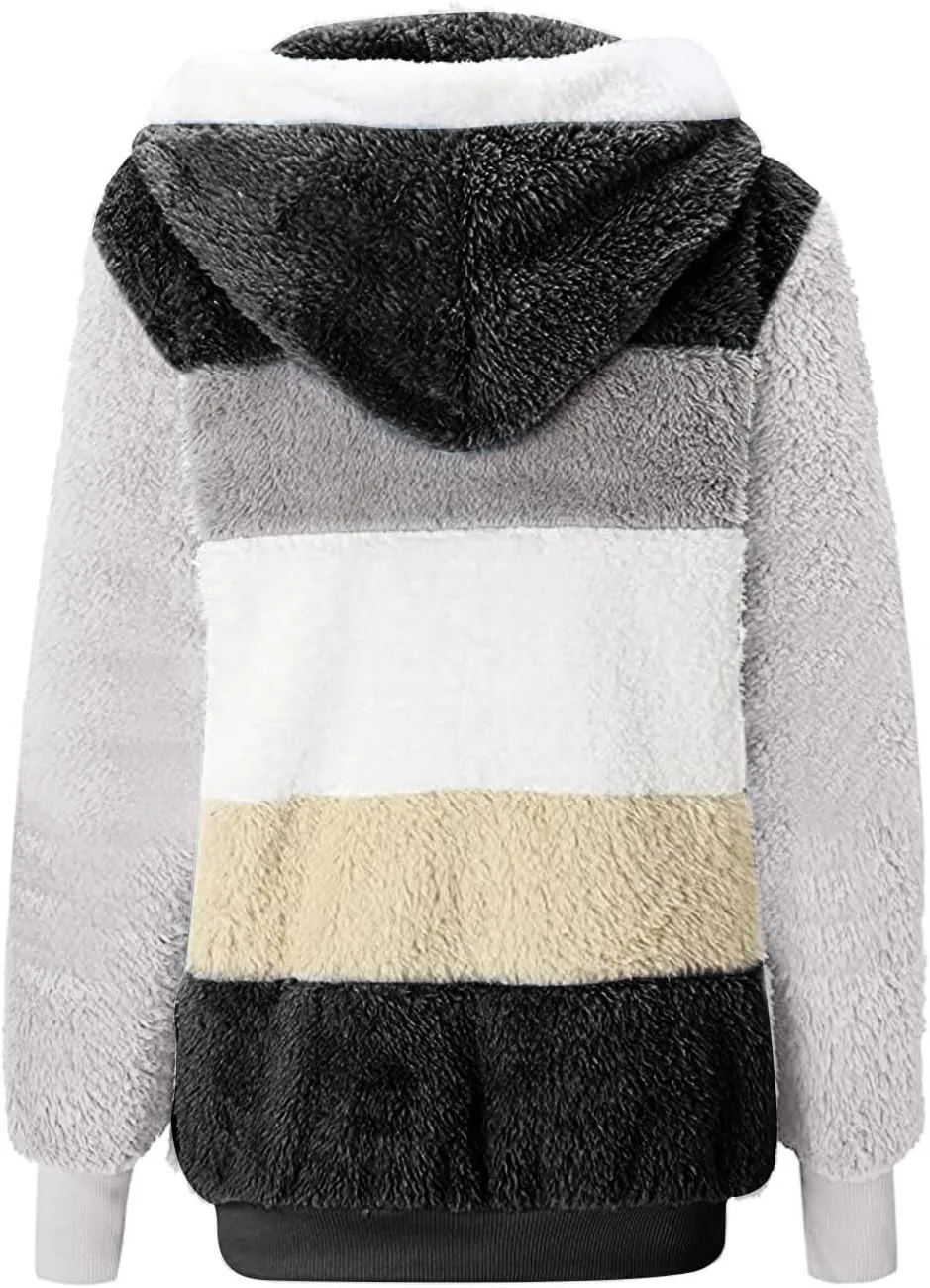 Coats for Women 2023 Lightweight Casual Fleece Plush Zipper Hooded Jacket Comfy Wool Coat Winter Warm Sherpa Jackets