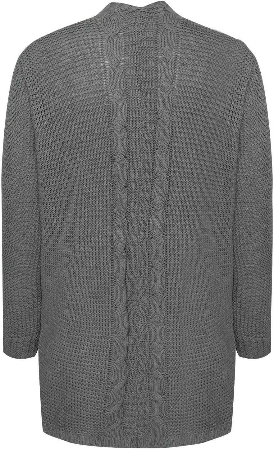 cooki Women's 2024 Fall Open Front Cardigan Long Batwing Sleeve Chunky Knit Sweater Loose Outerwear Coats with Pockets