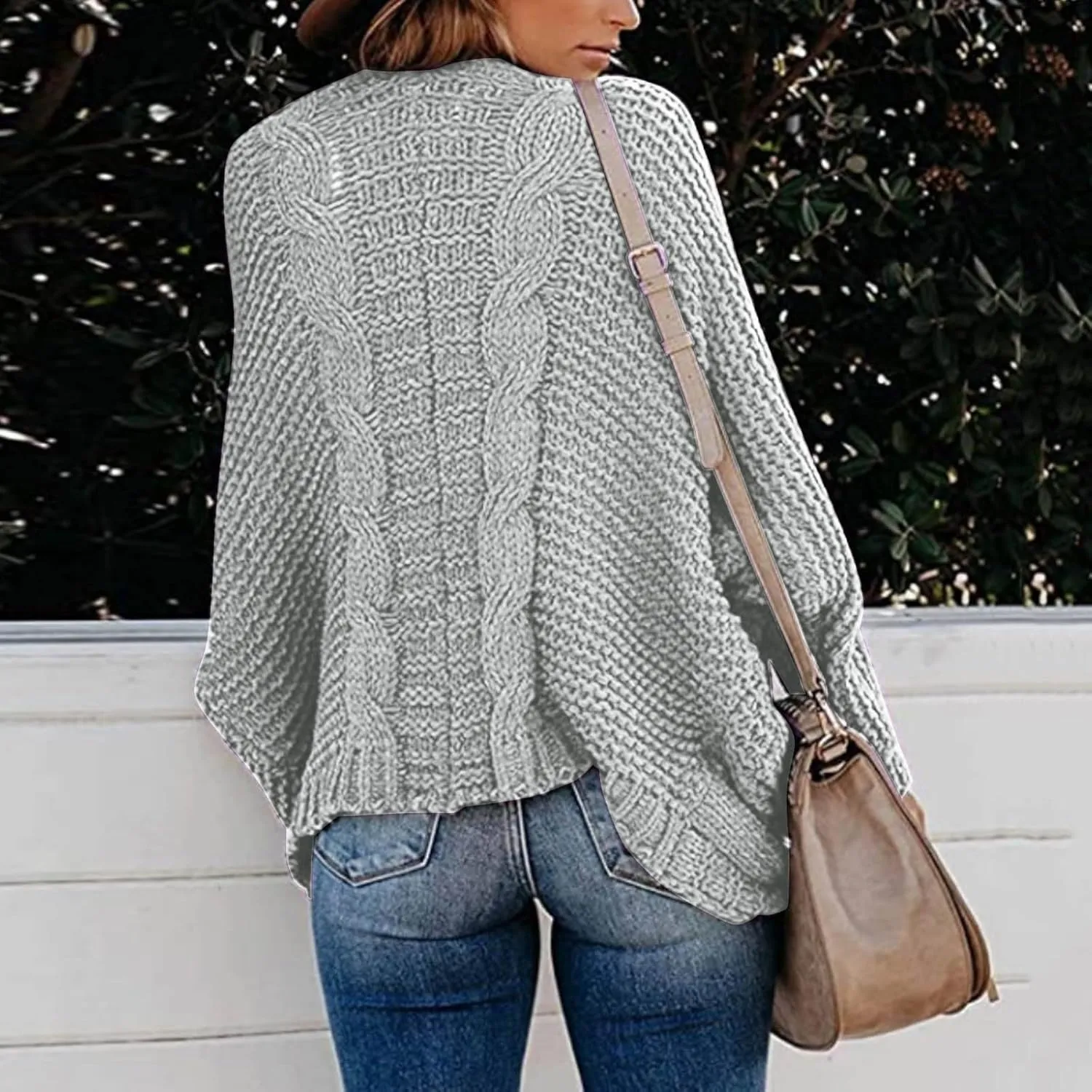 cooki Women's 2024 Fall Open Front Cardigan Long Batwing Sleeve Chunky Knit Sweater Loose Outerwear Coats with Pockets