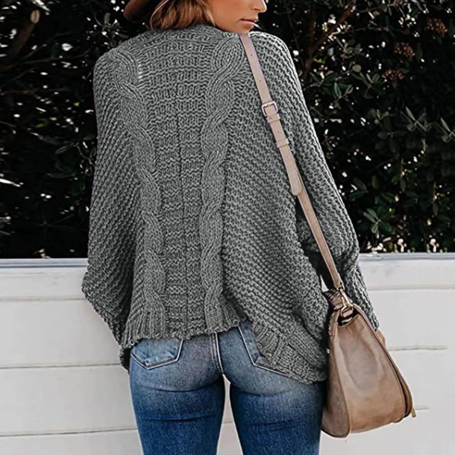 cooki Women's 2024 Fall Open Front Cardigan Long Batwing Sleeve Chunky Knit Sweater Loose Outerwear Coats with Pockets