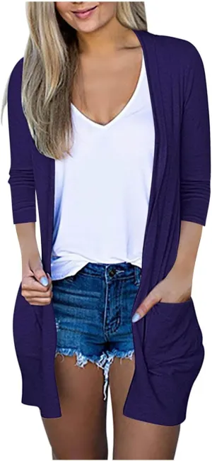 cooki Womens Cardigan Sweaters Fall 3/4 Sleeve Open Front Fashion Button Down Cable Knit Chunky Sweater Jackets Coats