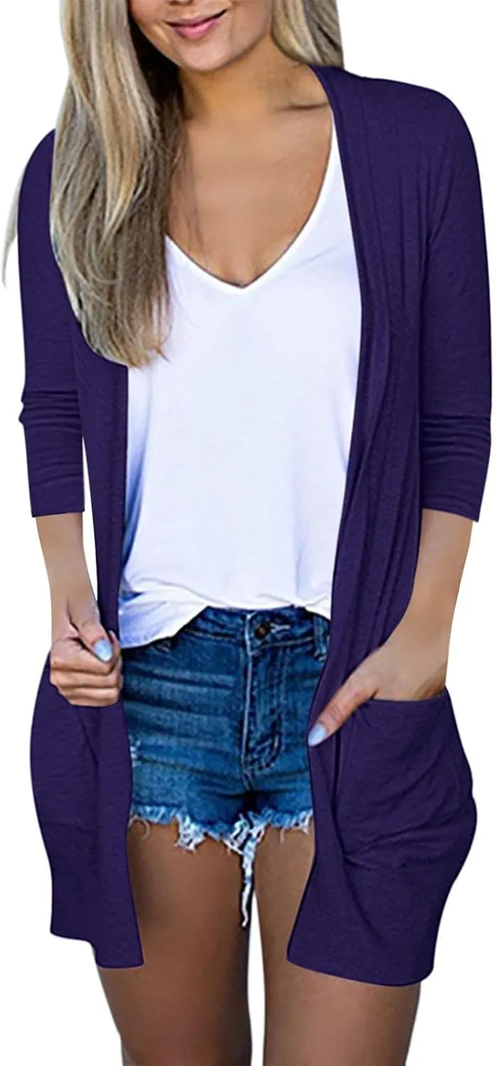 cooki Womens Cardigan Sweaters Fall 3/4 Sleeve Open Front Fashion Button Down Cable Knit Chunky Sweater Jackets Coats