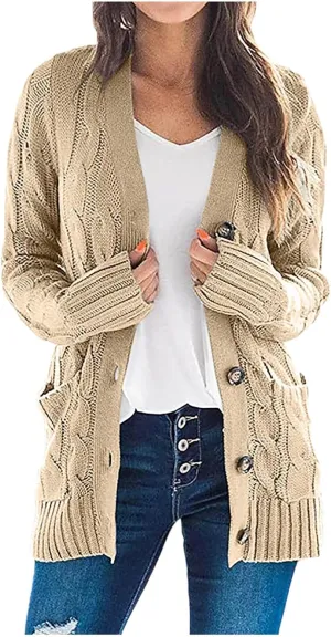 cooki Womens Cardigan Sweaters Fall Women's Open Front Fashion Button Down Cable Knit Chunky Sweater Jackets Coats