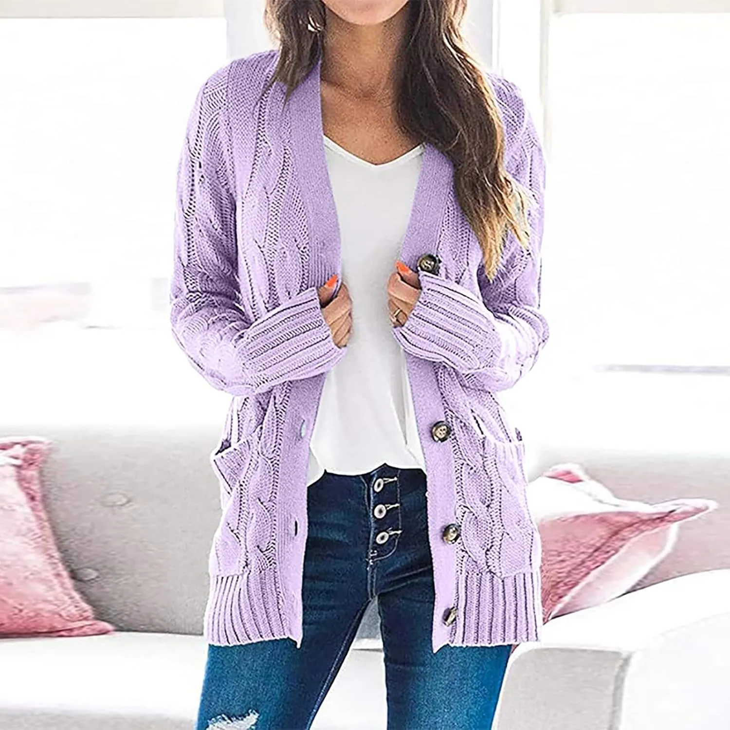 cooki Womens Cardigan Sweaters Fall Women's Open Front Fashion Button Down Cable Knit Chunky Sweater Jackets Coats