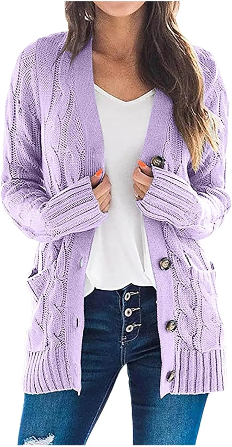 cooki Womens Cardigan Sweaters Fall Women's Open Front Fashion Button Down Cable Knit Chunky Sweater Jackets Coats