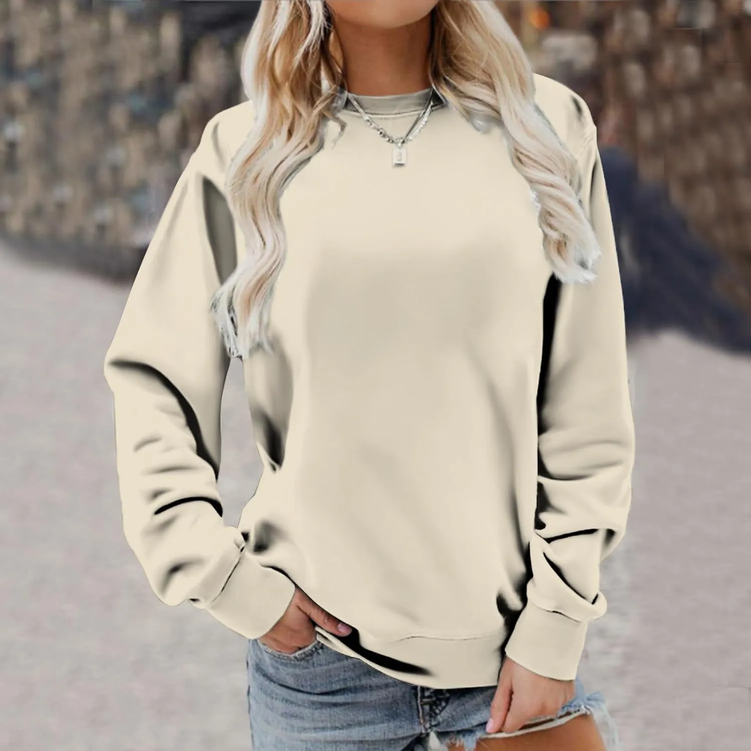 Crew Neck Sweatshirts Women Casual Loose Soft Long Sleeve Pullover Color Block Side Split Tops Lightweight Fall Outfit