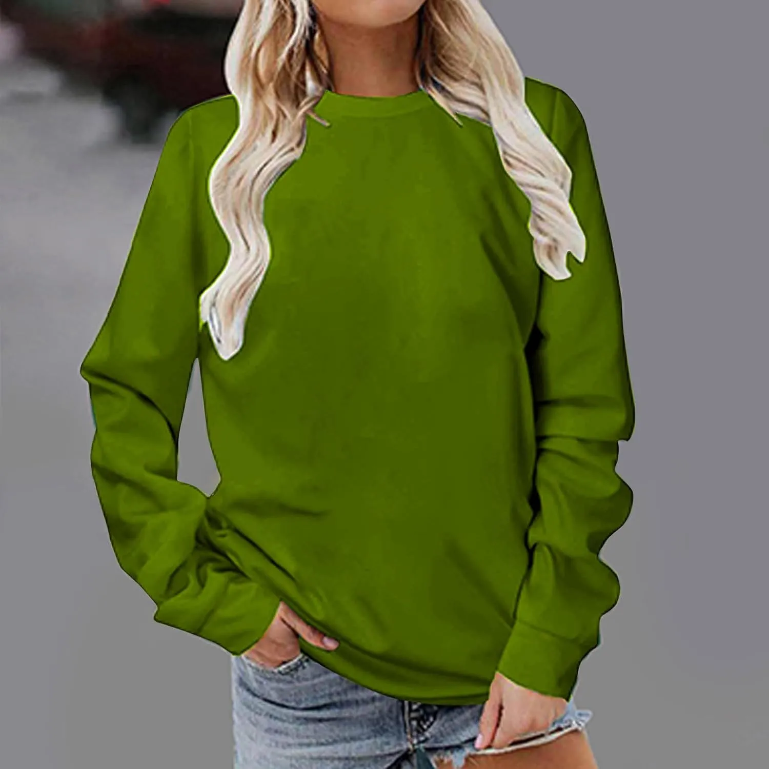 Crew Neck Sweatshirts Women Loose Soft Long Sleeve Basic Shirts Comfy Pullover Tops Fall Fashion Outfits Clothes 2024