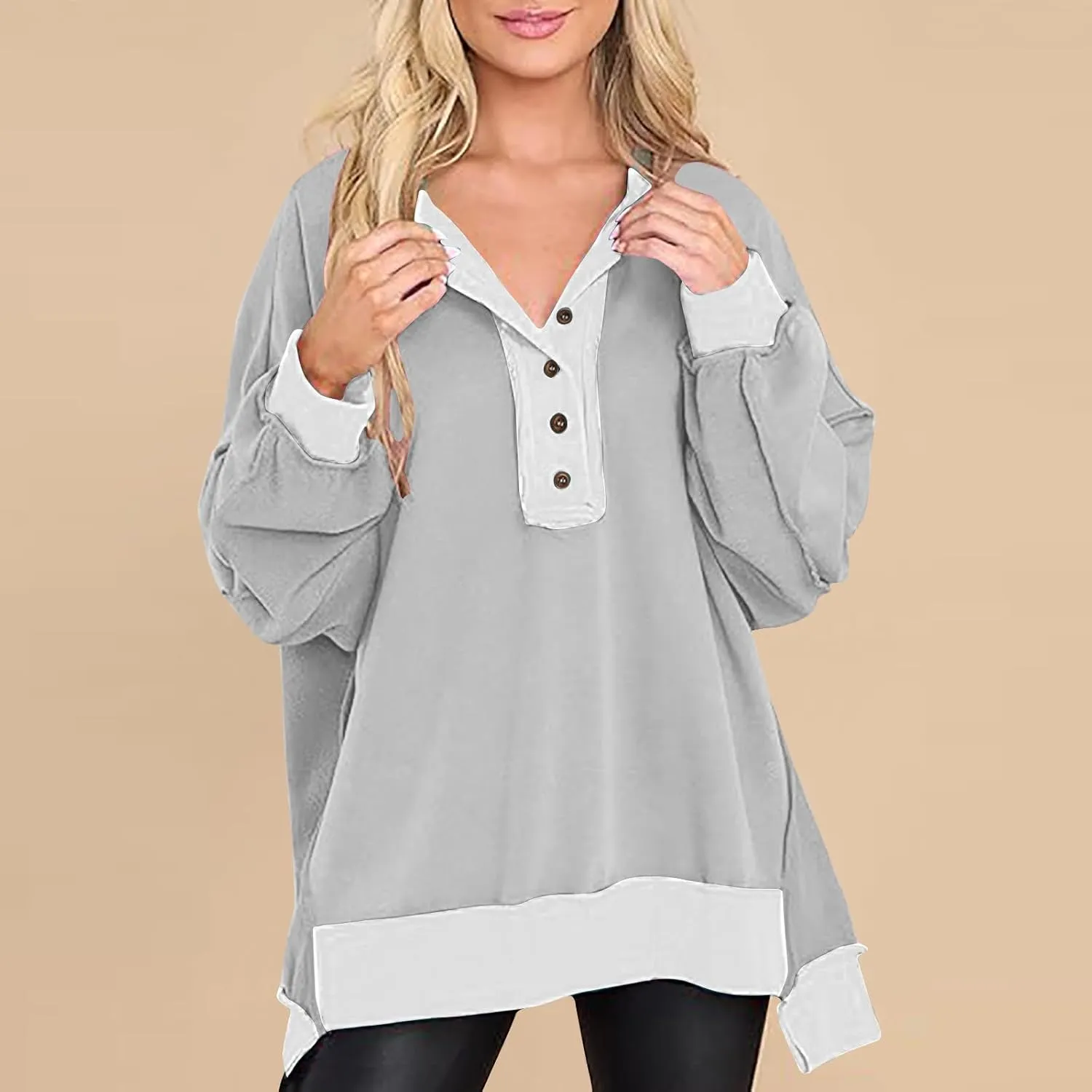 Crewneck Sweatshirts for Women Soft Long Sleeve Pullover Tops Lightweight Womens Sweatshirts Loose Fit Splicing Top