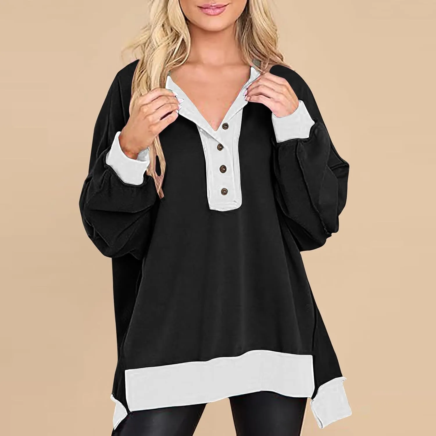 Crewneck Sweatshirts for Women Soft Long Sleeve Pullover Tops Lightweight Womens Sweatshirts Loose Fit Splicing Top