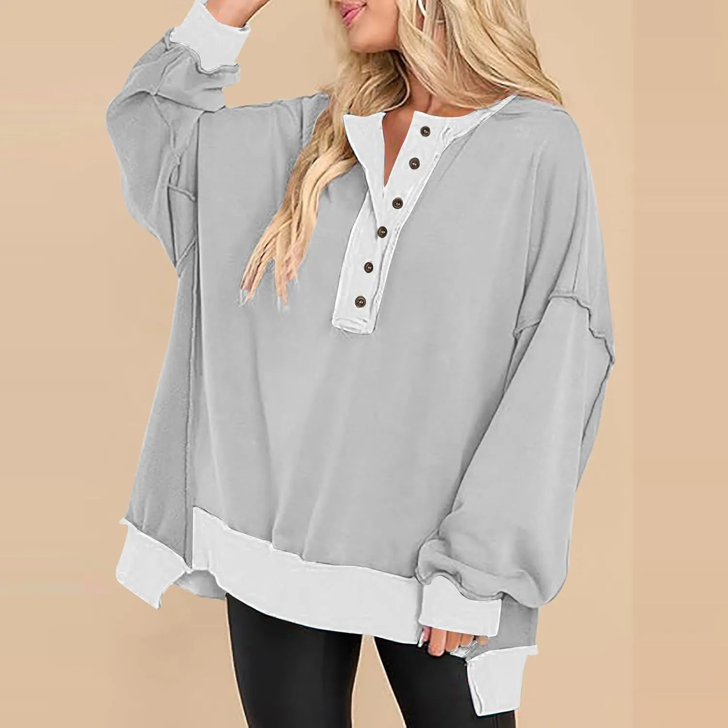 Crewneck Sweatshirts for Women Soft Long Sleeve Pullover Tops Lightweight Womens Sweatshirts Loose Fit Splicing Top