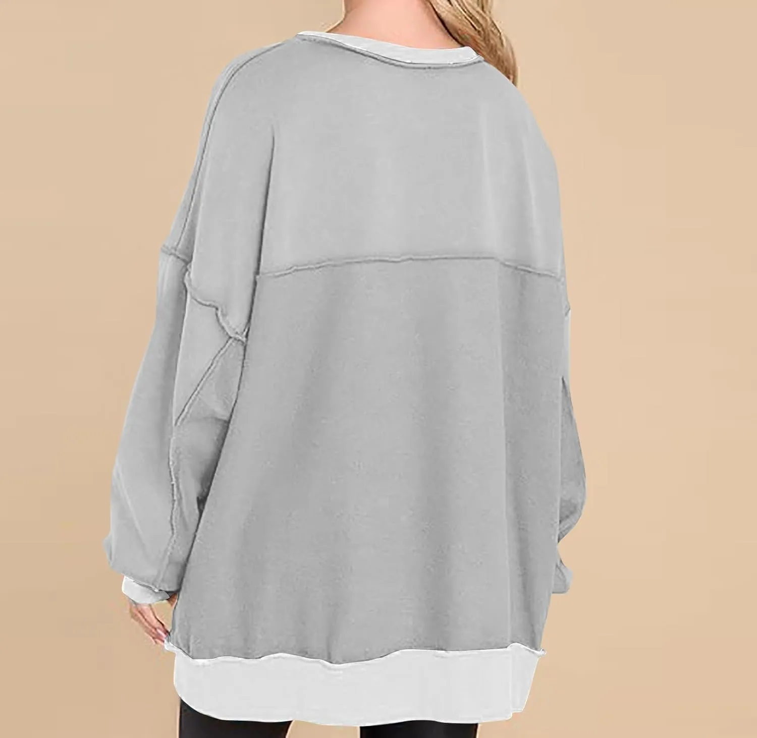 Crewneck Sweatshirts for Women Soft Long Sleeve Pullover Tops Lightweight Womens Sweatshirts Loose Fit Splicing Top