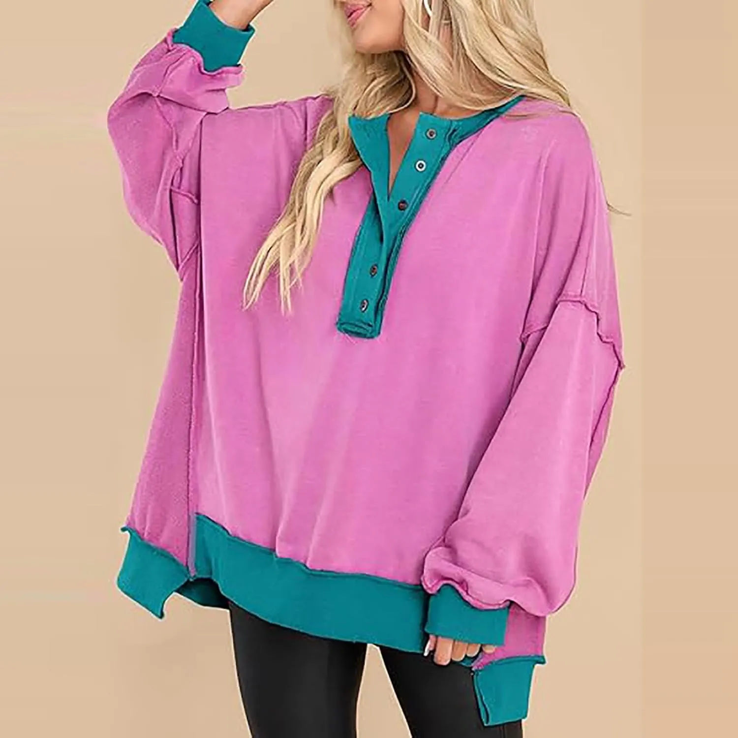 Crewneck Sweatshirts for Women Soft Long Sleeve Pullover Tops Lightweight Womens Sweatshirts Loose Fit Splicing Top