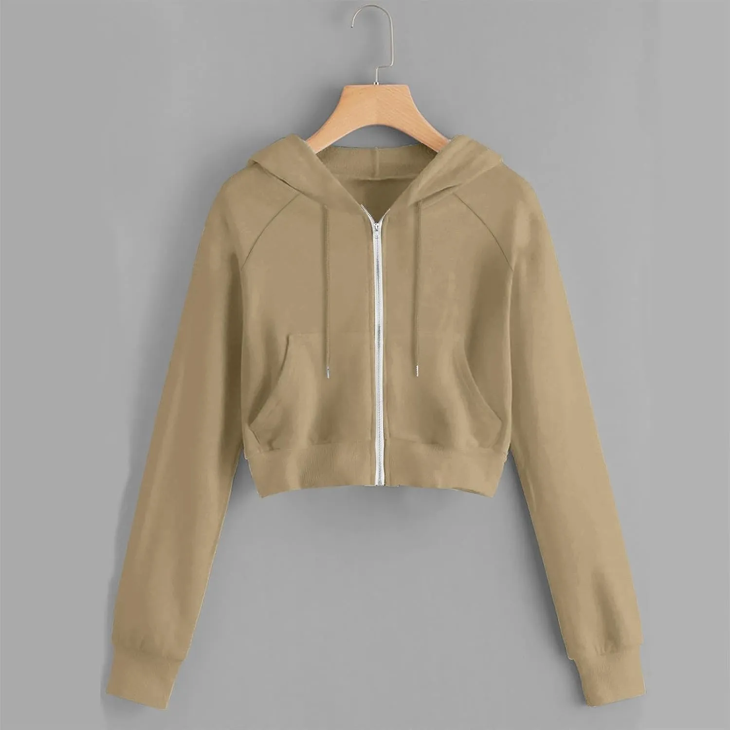 Cropped Hoodies for Women Trendy Zip Up Crop Sweatshirt Fashion Long Sleeve Solid Color Hooded Track Jacket