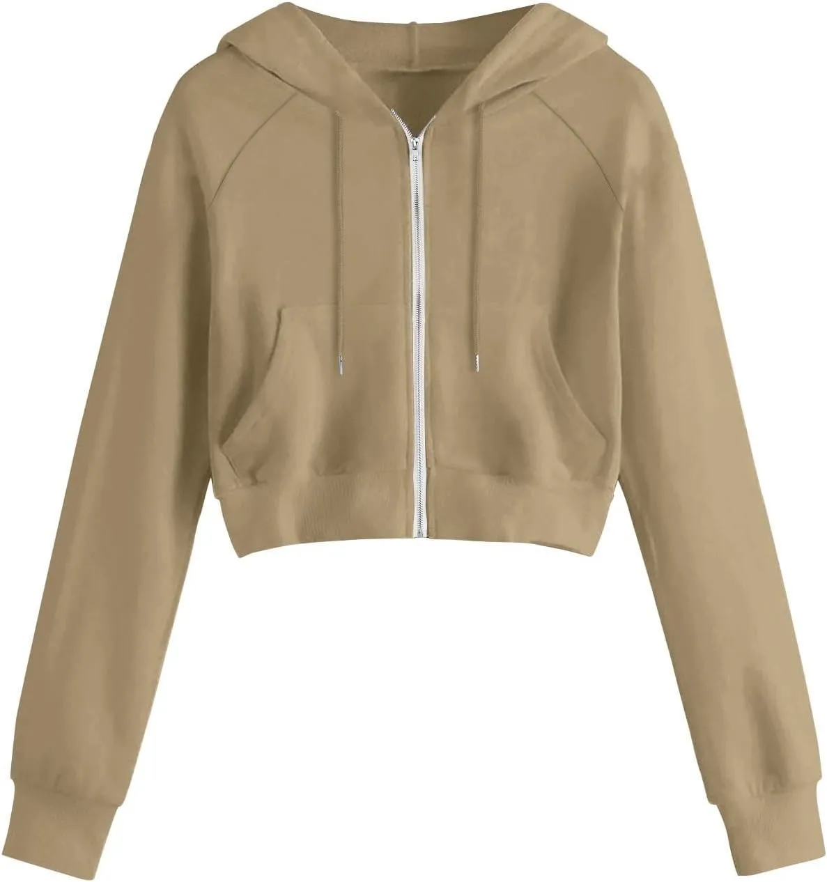 Cropped Hoodies for Women Trendy Zip Up Crop Sweatshirt Fashion Long Sleeve Solid Color Hooded Track Jacket