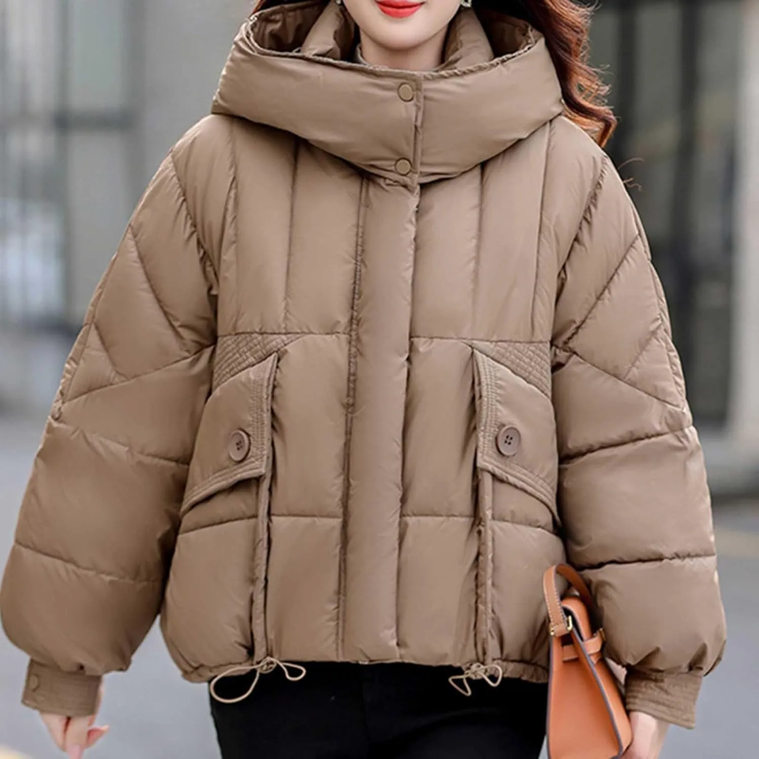 Cropped Puffer Jackets For Women Zip Up Quilted Down Jackets with Removable Hood 2024 Winter Warm Fashion Outfits