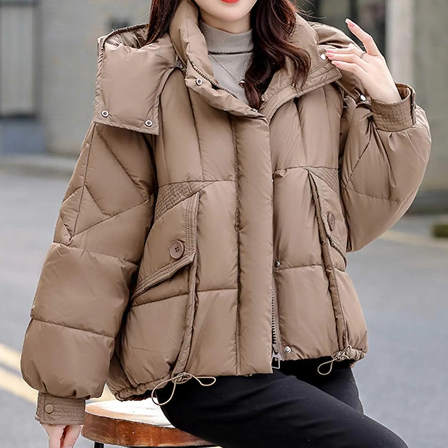 Cropped Puffer Jackets For Women Zip Up Quilted Down Jackets with Removable Hood 2024 Winter Warm Fashion Outfits