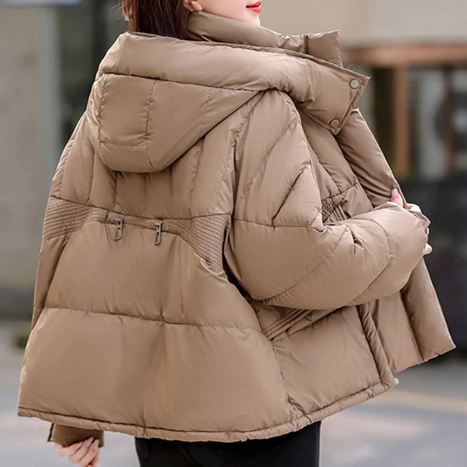Cropped Puffer Jackets For Women Zip Up Quilted Down Jackets with Removable Hood 2024 Winter Warm Fashion Outfits