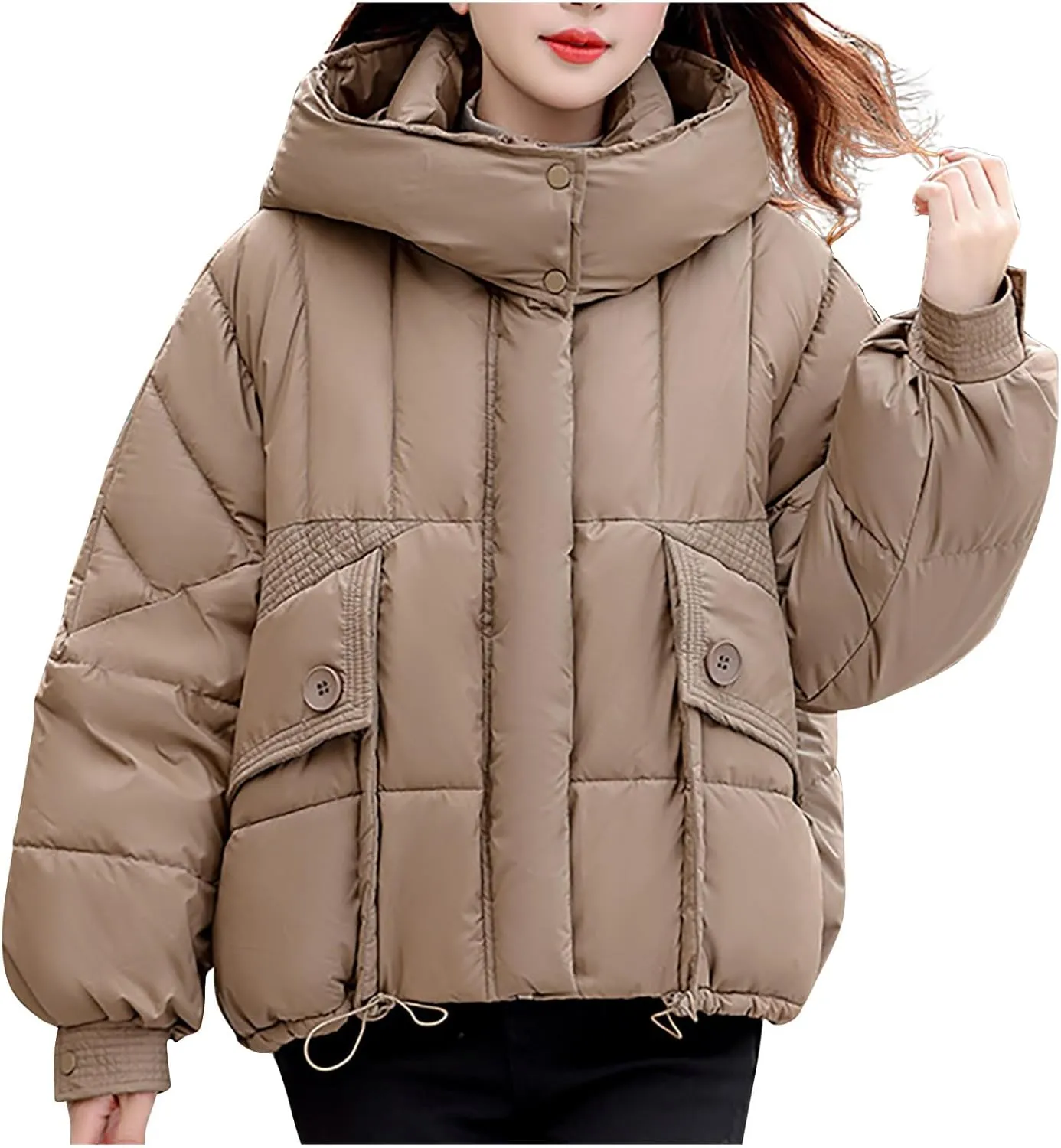 Cropped Puffer Jackets For Women Zip Up Quilted Down Jackets with Removable Hood 2024 Winter Warm Fashion Outfits