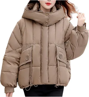 Cropped Puffer Jackets For Women Zip Up Quilted Down Jackets with Removable Hood 2024 Winter Warm Fashion Outfits