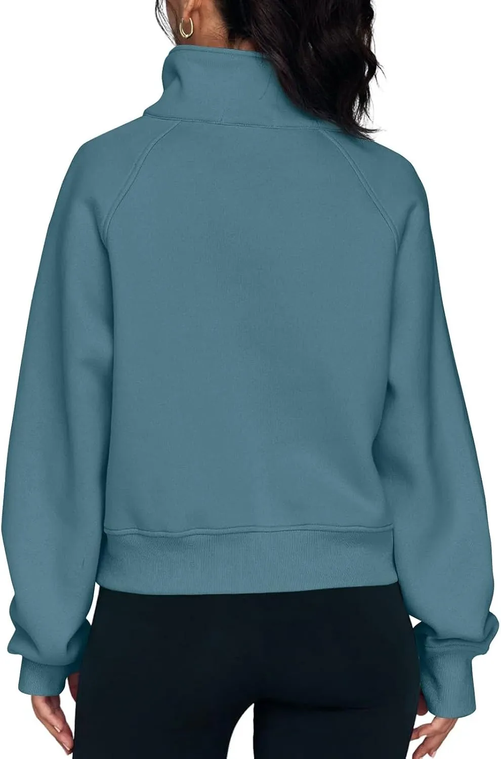 Cropped Sweatshirts for Women Half Zip Preppy Sweatshirt Fleece Lightweight Sweatshirts with Pockets Batwing Sweaters