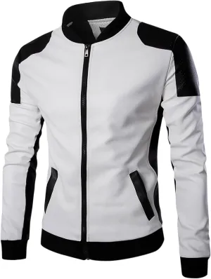 Dgoopd Men Leather Jacket Color Block Motorcycle Jacket Zip up Biker Jacket Plus Size PU Leather Coat Vintage Moto Jacket