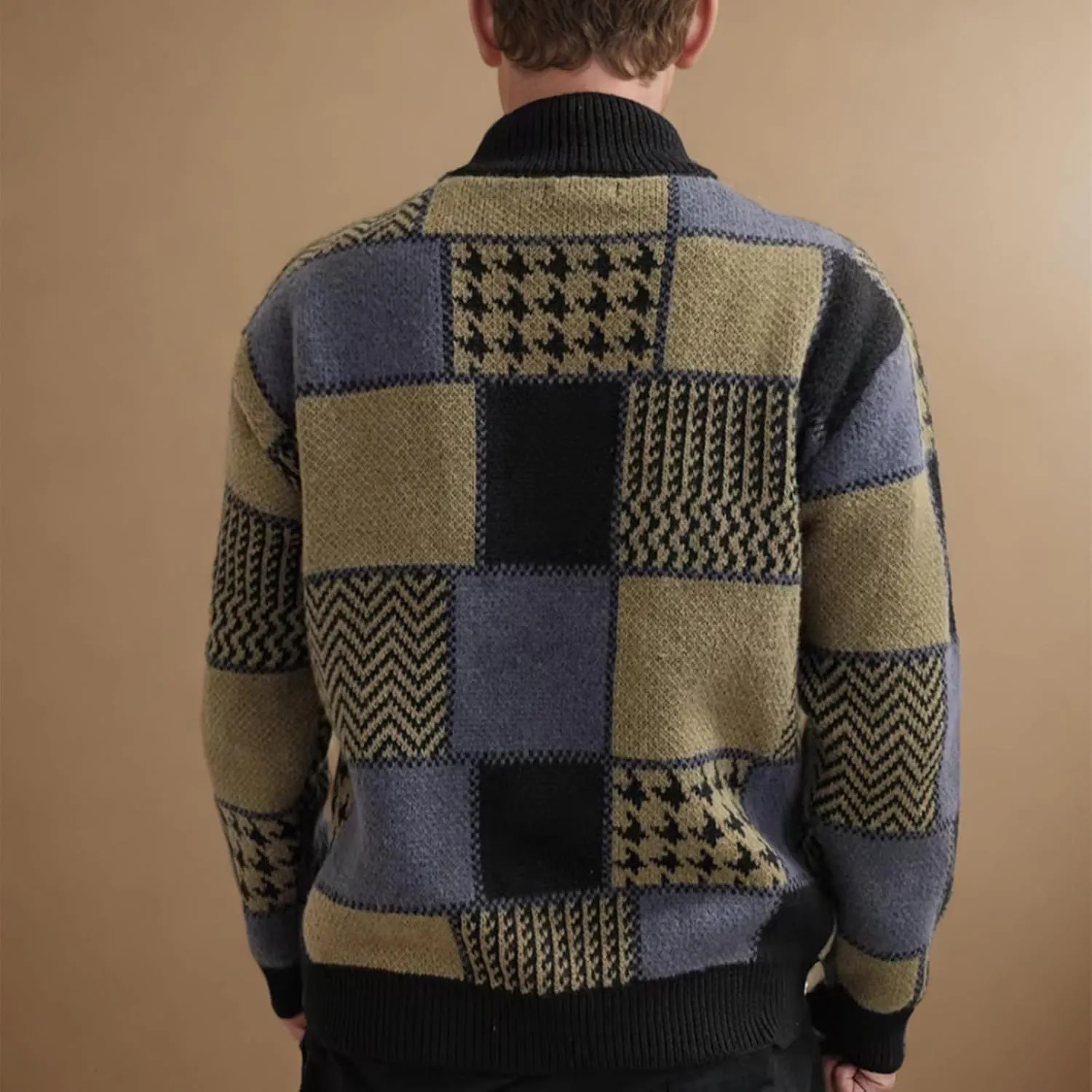 Dgoopd Mens Plaid Cardigan Sweater Ruffle Cable Knit Sweater Shawl Collar Cardigan Button Down Sweaters Thermal Outwear