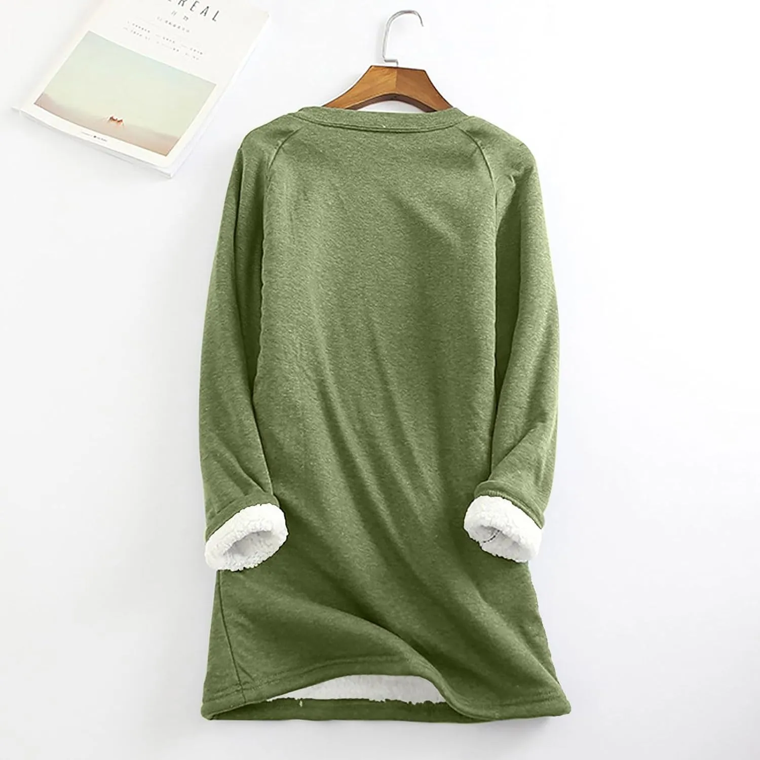 DOLKFU Women's Long Sleeve Soft Hoodies Comfortable Thick Fleece Pullover Shirts V Neck Warm Winter Underwear Tops