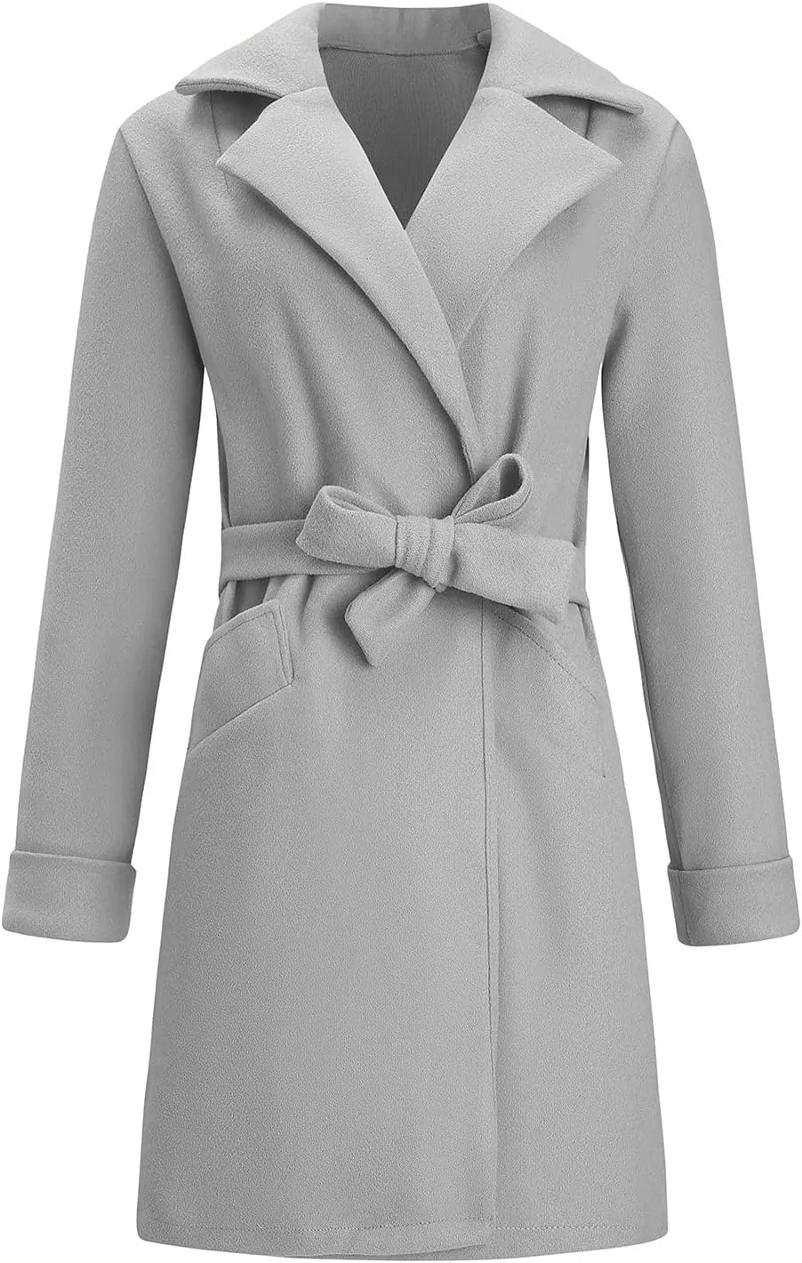 Dress Coats for Women Classic Notch Lapel Collar Trench Coats Winter Belted Open Front Mid-Long Wool Pea Coats Outwear