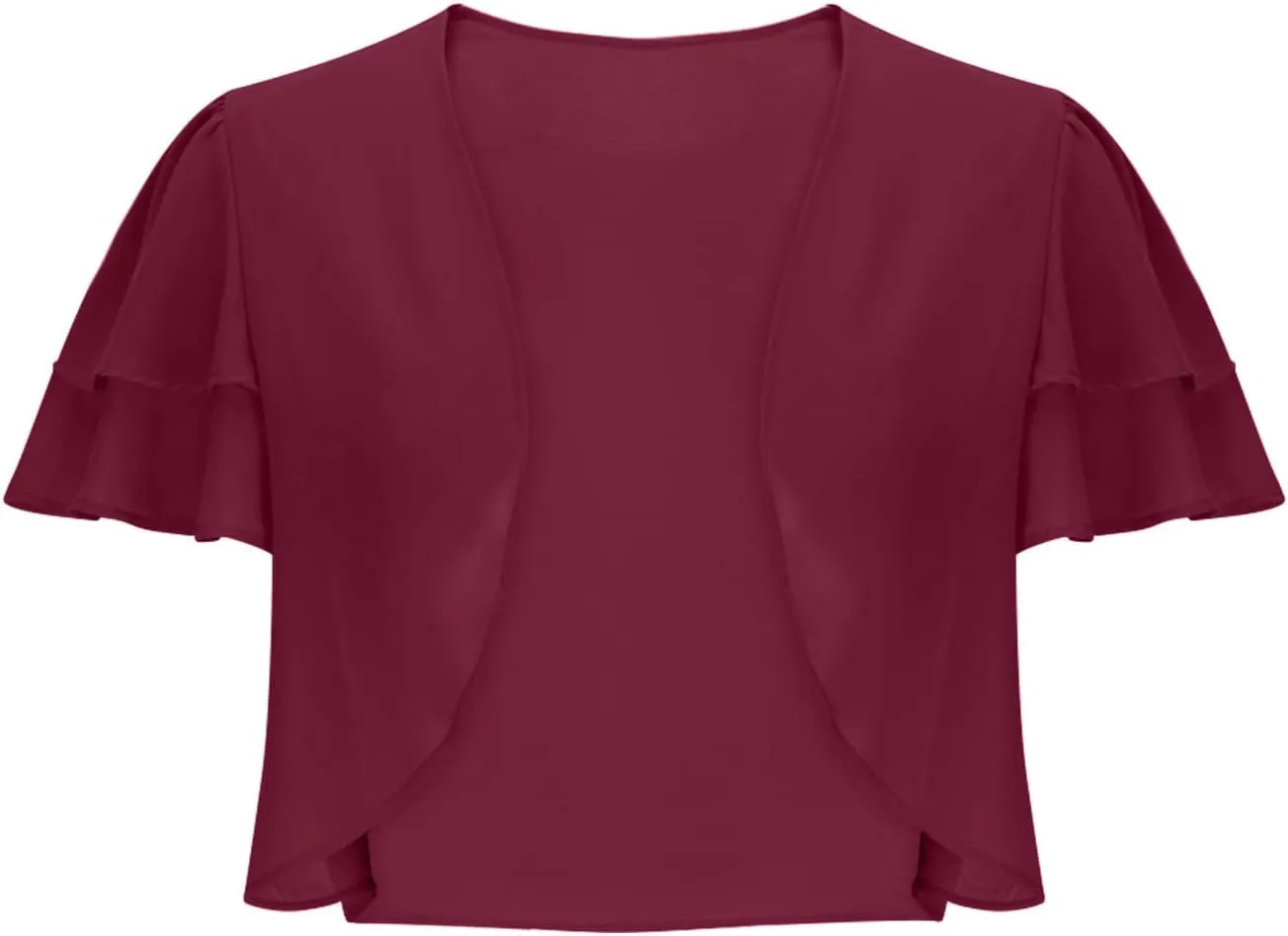 Dressy Ruffle Bolero for Women Short Sleeve Shrugs Lightweight Open Front Cropped Cardigan for Women Over Dress