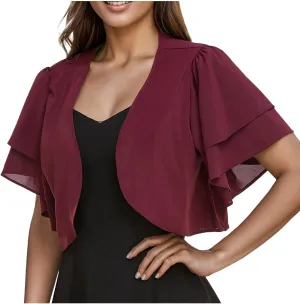 Dressy Ruffle Bolero for Women Short Sleeve Shrugs Lightweight Open Front Cropped Cardigan for Women Over Dress